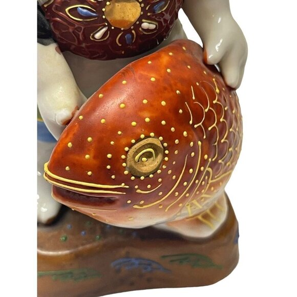 Japanese Figurine Kutani God of Prosperity w/Moriage Lucky God Vtg. 1960s - Picture 8 of 11